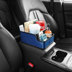 Car Front Seat Organizer with Compartment,Center Console Armrest Storage Box,Car Seat Cup Holder Tray,Back Seat Small Caddy,Car Organizer and Storage with Non-Slip Pat,fit for Truck,SUV,Van (Blue)