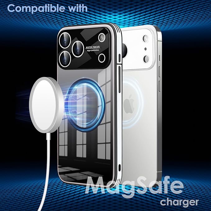 Guppy Compatible with iPhone 17 Pro Magnetic Case, with Full Camera Lens Protector [Compatible with MagSafe] Scratch Resistant Gradient Glass Back Cover Phone Case-Black