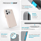 Speck iPhone 15 Pro Case - Drop Protection, Grip - Scratch Resistant, Soft Touch, 6.1 Inch Phone Case - Presidio2 Grip Bleached Bone/Heirloom Gold/Hazel Brown
