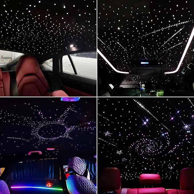 16W Starlight Headliner Kit RGBW Twinkle + Music Effect + APP 450pcs 9.8ft/3m(0.03+0.04+0.06in) Fiber Optic Lights,Starlights for Car/Home Decoration/Exhibition/Bar Fiber Optic Star Ceiling