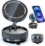 Suction Cup Phone Mount, Vacuum Magnetic Phone Holder Stand for Car, 5 Nano Gel Pads for Smooth/Rough Surfaces, 360° Rotatable Strong Grip Phone Stand for All Smartphones, Driving Home (Black)