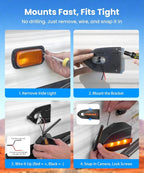 AUTO-VOX RV Backup Camera Wireless System: Left/Right Side Cameras, Adjustable Angle with IR Night Vision, IP69K Waterproof, Works Only with WF1, for Class A/B/C Motorhome, 5th Wheel, Travel Trailer