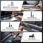 KMM Handheld Car Vacuum Cleaner, 9000PA Vacuum Cleaner & Air Duster, 120W High Power Vacuum Portable Cordless, Hand Held Vacuum Rechargeable with Multi-Nozzles & LED Light for Home, Car, Office