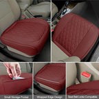 BEITK 1 Pack Leather Front Car Seat Cover Bottom Car Seat, Anti-Slip and Full Wrap Driver Car Seat Protectors, Luxury Waterproof Bottom Auto Seat Cushion Pad Mat for Most Vehicles(Red)