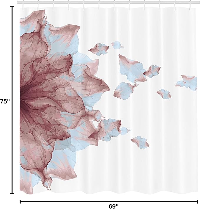 Ambesonne Flower Shower Curtain, Abstract Themed Modern Futuristic Image with Water Like Colored Artwork Print, Cloth Fabric Bathroom Decor Set with Hooks, 69" W x 75" L, Dried Rose