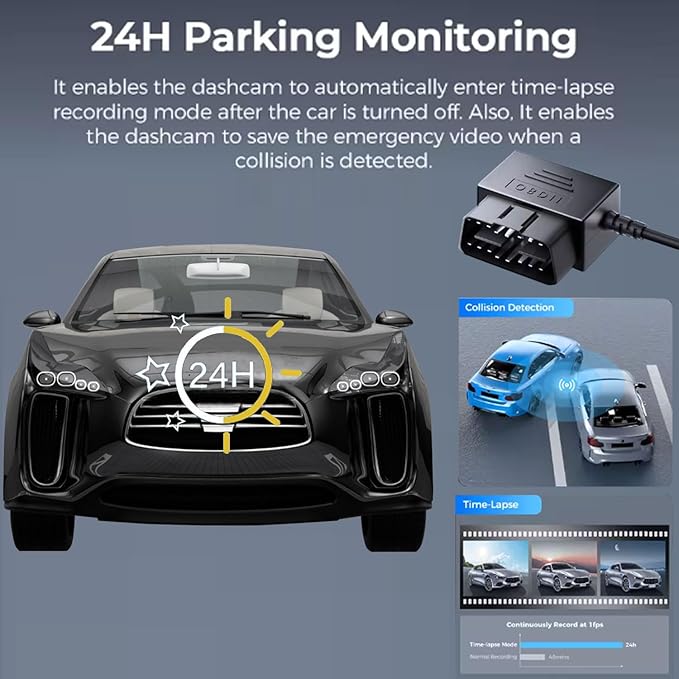 Dash Cam OBD Hardwire Kit, USB Type C Power Cable for Dash Camera 24 Hours Surveillance/Acc Mode for Dashcam Power Adapter with Low Voltage Protection 12-24V to 5V/3A