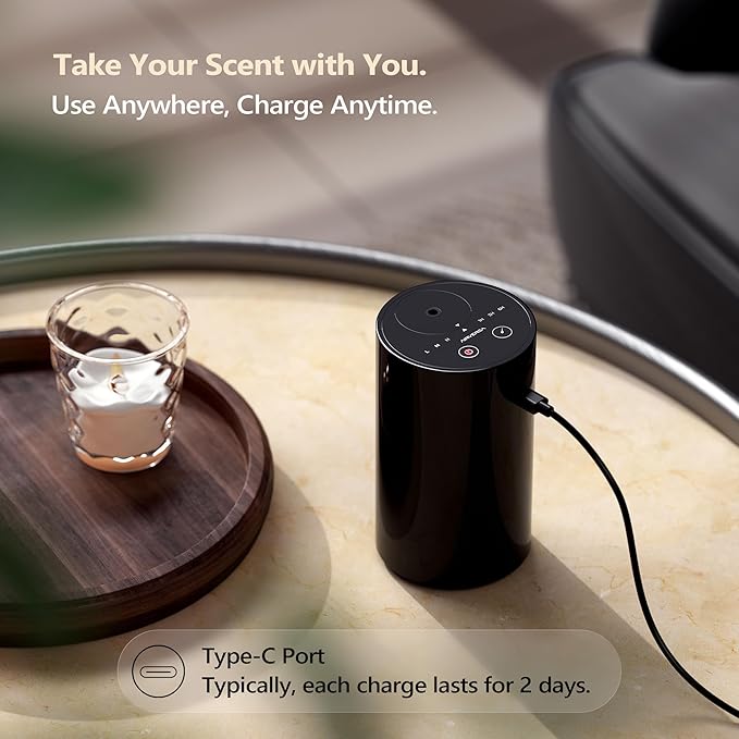 Airversa Waterless Essential Oil Diffuser Starter Kit with 2 x 30mL Fragrance Oil, Battery Operated Mini Scent Air Machine Portable Diffuser for Home Car Office Room, Black AN8 2Packs Kit