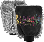 YETTASBIN Musical Note 2PCS Car Wash Mitts, Ultra Absorbent Chenille Microfiber Car Washing Gloves, Scratch-Free Lint-Free Auto Cleaning Mitt, Machine Washable Elastic Cuff Car Wash Sponge