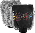 YETTASBIN Musical Note 2PCS Car Wash Mitts, Ultra Absorbent Chenille Microfiber Car Washing Gloves, Scratch-Free Lint-Free Auto Cleaning Mitt, Machine Washable Elastic Cuff Car Wash Sponge