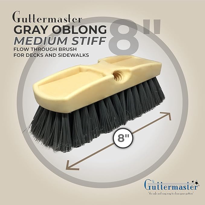GutterMaster GM-214P-8 Grey 8 Inch Oblong Medium Stiff Flow Through Floor and Deck Scrub Brush Head