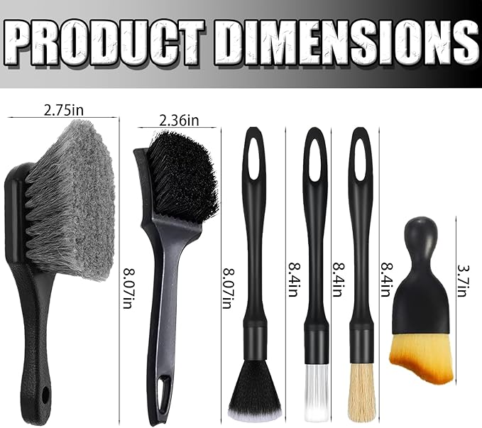 Car Detailing Brush Set, Car Wheel Brush, Tire Brush, Car Interior Dust Cleaning Kit, Ultra Soft Boars Hair Car Interior Detailing Brushes, for Cleaning Car Interior Exterior