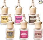 Car Air Freshener Diffuser 6 Pack Hanging Air Freshener, Vanilla Cream, Pink Sparkle Champagne, Mahogany Teakwood, Pistachio & Salty Caramel, Jasmine Dragonfruit and Mahogany Coconut Scents