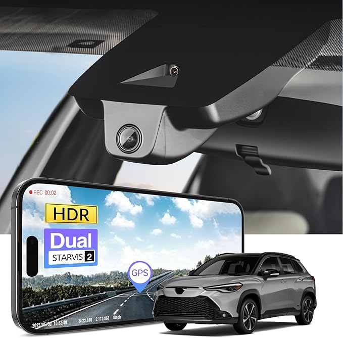 Front 4K HDR Dash Cam STARVIS 2 IMX678, Custom Fit for Toyota Corolla Cross & Corolla Cross Hybrid 2023 2024 2025 2026 (Model A), LE L XLE etc, 5GHz WiFi, GPS, 64GB Card