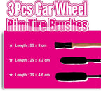 H.O.W 3pcs Car Wheel Rim Tire Brushes for Cleaning Tires, Detailing & Tire Scrub Brush Kit