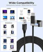 Magtame USB A to USB C Cable 5FT, StayCable with Built-in Magnetic Holder for Nightstand/Desk/Car, Type C Fast Charging Anti-Fall Cord with 2 Adhesive Metal Plates, Braid USB Data Cable for iPhone 17
