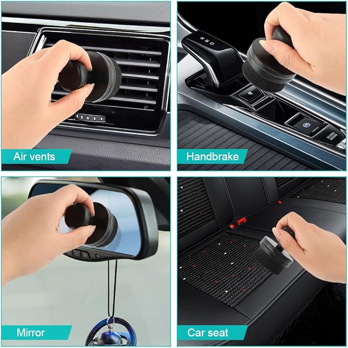 2 Pack Auto Detail Brushes, Tire Shine Applicator Brush, Automotive Tire Dressing Applicator Brush, High Density Portable Car Tire Brush with Seal Cover for Car Wash Kit(Black)