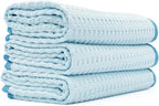 The Rag Company - Dry Me A River - Professional Korean 70/30 Blend, Microfiber Waffle-Weave, Drying & Detailing Towels, Soft Suede Edges, 390gsm, 16in x 24in, Light Blue (3-Pack)
