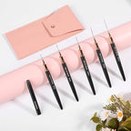 5PCS Nail Art Brushes Set with Pink Leather Case，【Metallic Material】 【Various Size】 【Light Weight】Nail Brush， Nail Brushes for Nail Art，Size：5mm,8mm,12mm,20mm,25mm，Black