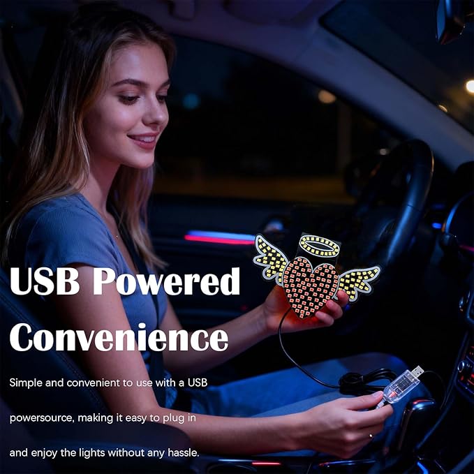 Car LED Heart Ambient Light Angel Devil Patterns,Rear & Side Window Decor,12 Lighting Modes USB Powered,Romantic Gift for Car Owners (Red Devil)