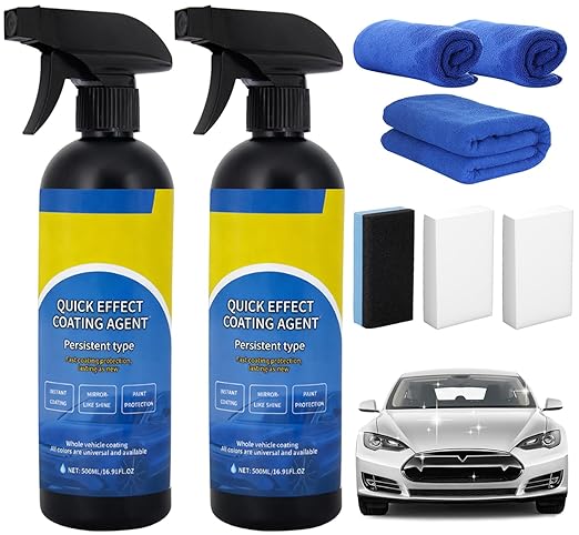 Car Coating Spray,16.9oz Quick Effect Coating Agent, Advanced Car Quick-Acting Coating Agent Sprays,Scratch Wax Coatings Spray Waterless Wash,Oil Film Emulsion Glass Cleaner, Hydrophobic Coating(2Pcs)
