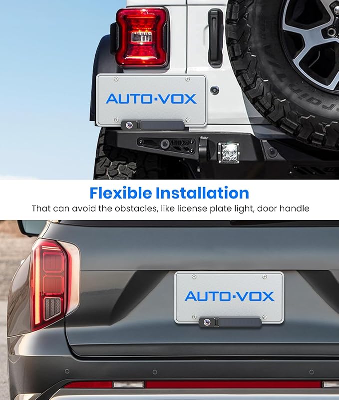 AUTO-VOX White Solar Wireless Backup Camera with 5" 1080P Monitor: 5000mAh Battery 2 Mins DIY Installation & 2 Split Screen Back Up Camera, IP69K Waterproof Reverse Camera for Car, Van, SUV, Truck