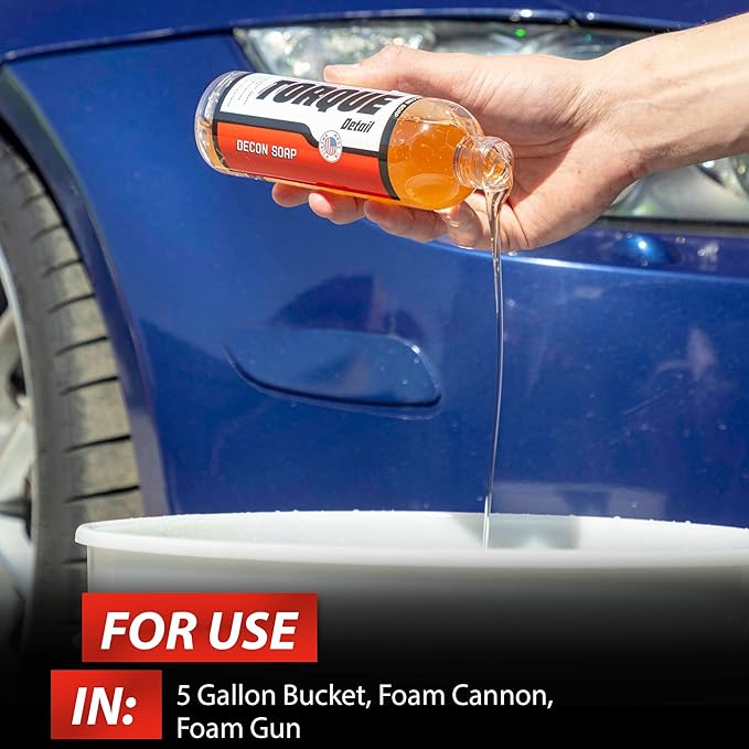 Torque Detail Decon Wash Pack - Decontamination Soap 8oz + Wash Mitt - Surface Strip Wash Car Shampoo - Highly Absorbent Microfiber Chenille Car Wash Mitt Safely Cleans Your Vehicles Entire Surface