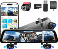 12" 4K+1080Px3,4 Channel Mirror Dash Cam Front and Rear with STARVIS Sensor, Rear View Mirror Camera,Back up Camera for Cars,8 IR Night Vision,WiFi,GPS,Voice Control,Free 128G SD