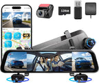 12" 4K+1080Px3,4 Channel Mirror Dash Cam Front and Rear with STARVIS Sensor, Rear View Mirror Camera,Back up Camera for Cars,8 IR Night Vision,WiFi,GPS,Voice Control,Free 128G SD