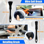 Wheel Brush Kit, Soft Drill Wheel Cleaner Brush, Tire Brush, Detailing Brush, and Detailing Pads, No Scratches Car Wheel Cleaning Kit for Wheels, Tire, Rims, Engines, Exhaust(Blue + White 9 Pk)