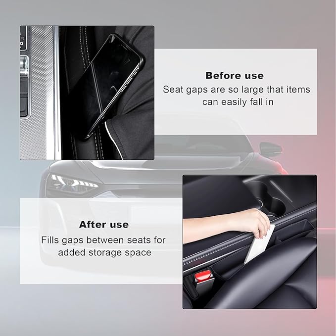 KVAEY 2PCS Car Seat Gap Filler, Automotive Seat Organizer Fill The Gap Between Seat and Console, Universal Car Gap Seat Storage for Phone Wallets and Keys, Car Accessories (Red)
