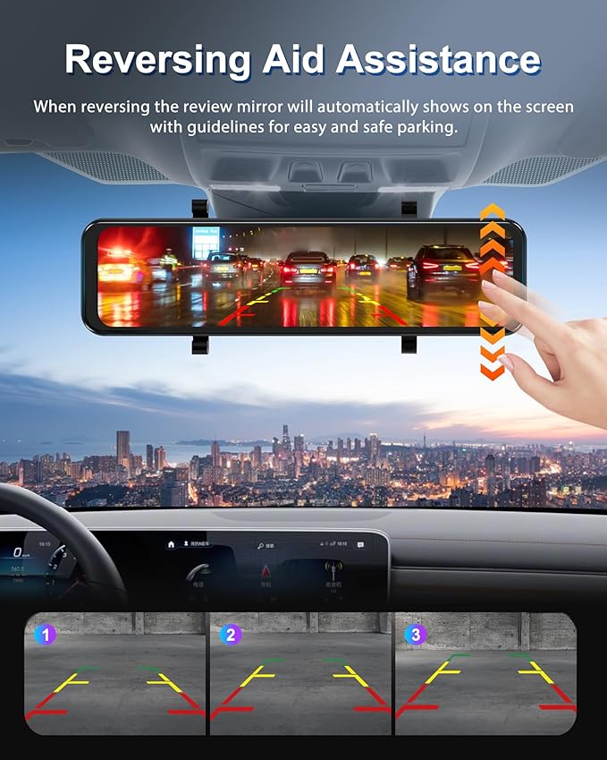 4K Mirror Dash Cam 11 Inch Front and Rear View Dual Cameras, 2024 Front 4K+Rear 1080P IPS with GPS, Night Vision, G-Sensor, 24H Parking Monitor/Assistance, ADAS&BSD&LCA+APP Control