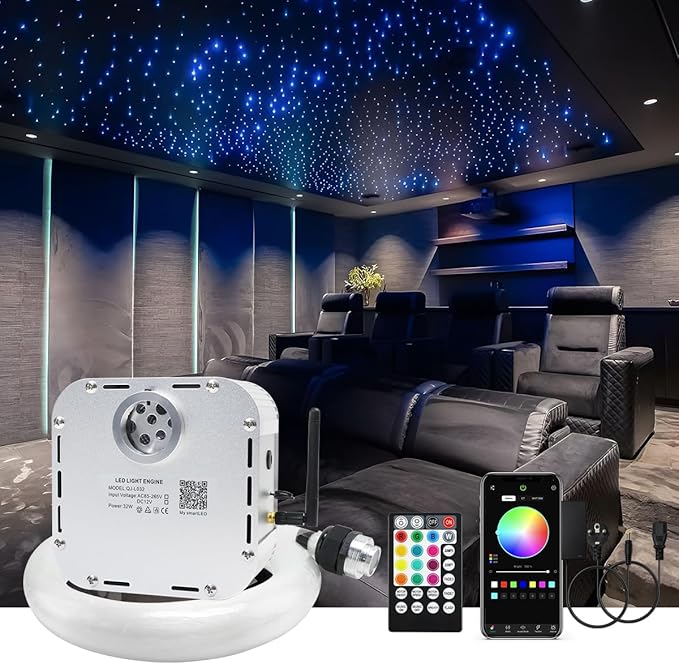 AMKI High Brightness 32W Twinkle 1200pcs Fiber Optic Starlight Headliner Kit 0.03in 13.1ft Fiber Strands RGBW Sound Activated APP Remote Control for Car Home Roof Ceiling Decoration