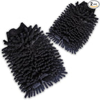 2 PCS Car Microfiber Wash Mitt, 5.51In X 9.05In Chenille, for Car Washing, Elastic Cuff Multi-Purpose Wash Mitt Cleaning Kit (Black)