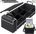 AOPHY Car Trunk Organizer with Insulated Cooler Bag, Foldable & Waterproof Storage Organizer with Lid for SUV, Truck, Sedan - 4 Large Adjustable Compartments, Heavy Duty & Collapsible Design