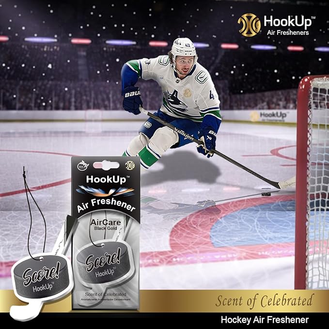 Hockey Car Air Freshener by HookUp - 50 Pack - Black Gold Scent (Extra Strong) | Unique Hockey Gift for Players, Coach, Fans | Hanging Car Accessory with Long Lasting Fresheners Smell