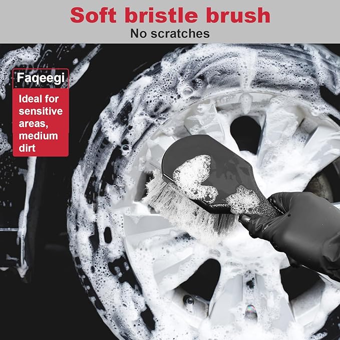 4PCS Professional Wheel Detailing Set - Metal-Free Flat Rim Brush, Dual-Hardness Tire Brushes & Lint-Free Towel | Scratch-Free Brake Dust Removal for All Vehicles