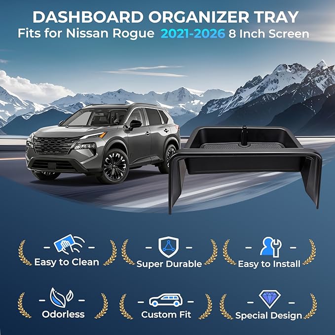 Dashboard Storage Tray Dash Organizer for Nissan Rogue 2026 2025 2024 2023 2022 2021(Fits for 8-Inch Screen), Interior Accessories Center Console Behind Screen Storage Box for 2021-2026 Rogue