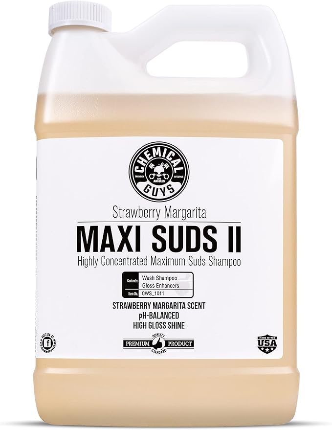 Chemical Guys CWS_1011 Maxi-Suds II Foaming Car Wash Soap (for Foam Cannons, Foam Guns or Bucket Washes) for Cars, Trucks, Motorcycles, RVs & More, 128 Fl Oz (1 Gallon), Strawberry Scent