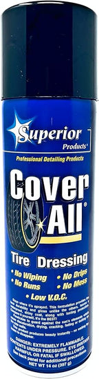 Superior Products California Cover All Automotive Tire Shine Aerosol Spray Can & Professional Grade -Tire Dressing - High Gloss - Water Repellent & Made in America (14 oz)