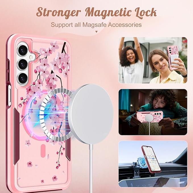 for Samsung Galaxy A16 5G Phone Case - Compatible with MagSafe Women Girls Cute Magnetic Protective Cover Girly Kawaii Flower Blossom Heavy Duty Shockproof Design for Samsung A16 5G Case