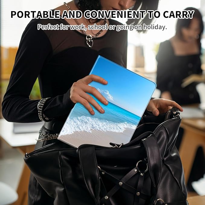 Case for Kindle Scribe,PU Leather Cute Slim Folio Adjustable Stand Cover with Auto Wake/Sleep for Amazon Kindle Scribe Cover 10.2 Inch (2024/2022 Release),Blue Sea Beach