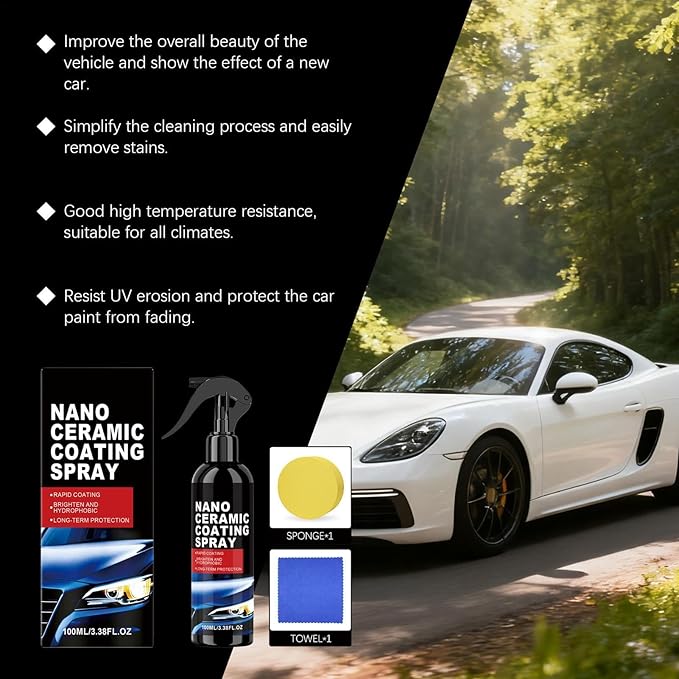 Car Ceramic Coating Spray - 100ml Exterior Paint Interior Polishing Solution | 17 * 7.2 * 4cm Car Coating Detail Spray for Sedans Suvs Pickups Minivans Motorcycles