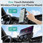 Wireless Car Charger Mount, 15W Dual Coil One-Touch Rotatable Car Phone Holder Wireless Charger for Samsung Galaxy Z Fold 7/6/5/4/3/2, Z Flip, S25/S24/S23/S22, iPhone, Car Charger Included