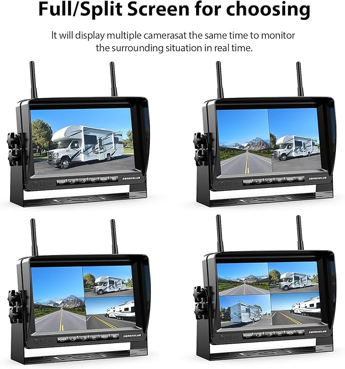 ZEROXCLUB 1080P FHD Digital Wireless Backup Camera System Kit for RV/Truck/Trailer/Van/Bus,Night Vision,7inch HD LCD Monitor,IP69 Waterproof Rear View Camera No Interference Record-HW02-M