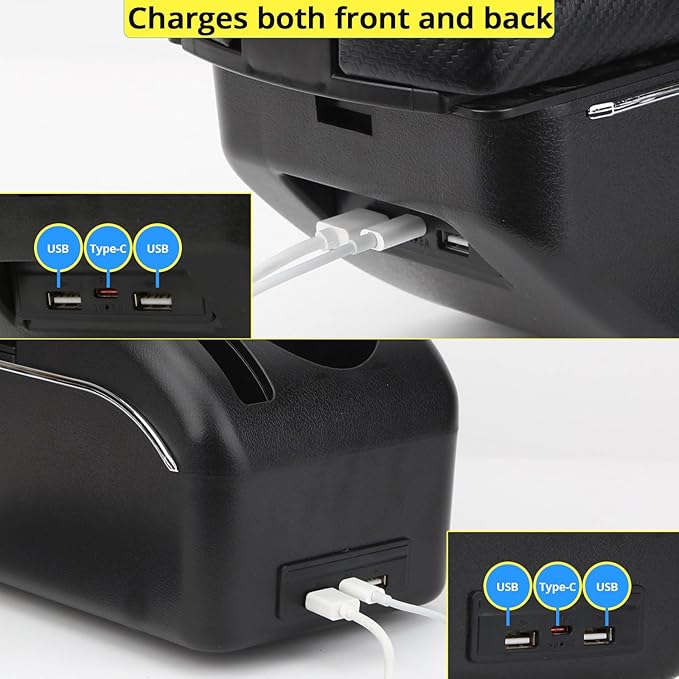 AULPHIKE Compatible with Nissan Versa Armrest 2007-2011 Car Center Console Organizer Armrests Double Door Storage with USB Ports（Carbon Fiber Style）