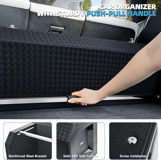 SUV Trunk Organizers and Storage, Waterproof Leather Car Storage Organizer with Lid & Sturdy Handle, Large Capacity Car Storage Bins for Groceries, Commute, Road Trips (39.76 inch)