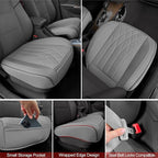 BEITK 2 Pack Leather Front Car Seat Cover Bottom Car Seat, Universal Anti-Slip Driver Car Seat Protectors with Storage Pocket, Waterproof Bottom Auto Seat Cushion Pad Mat for Most Vehicles(Gray)