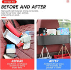 BELOMI Car Headrest Backseat Organizer with Cup Holder, Seat Back Hanging Storage Box with Hooks, Multi-Functional Drink Pocket Food Snack Phone Tray for Kids, Car Travel Accessories (Black)