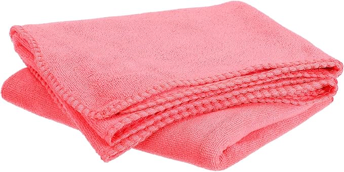 HARFINGTON 2 Pack Microfiber Cleaning Cloth, 28" x 12" Multi-Functional Cleaning Towels Reusable Absorbent Rags for Car Wash Kitchen Household Window Clean, Rose Red