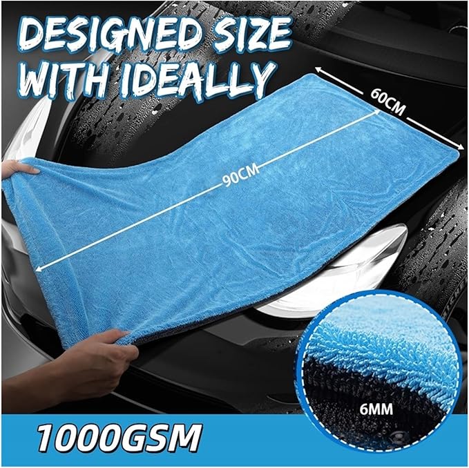 1000GSM Ultra-Thick Microfiber Car Drying Towel - Oversized 60x90cm, Soft & Absorbent Cleaning Cloth for Car & Motorcycle Detailing(60x90cm)